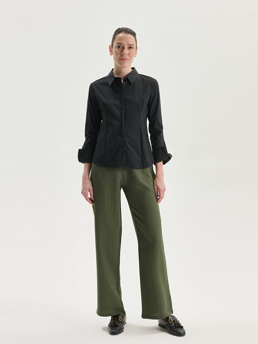 Elasticated Waist Textured Women's Trousers