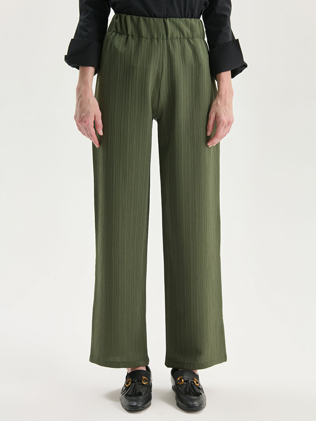 Elasticated Waist Textured Women's Trousers-1