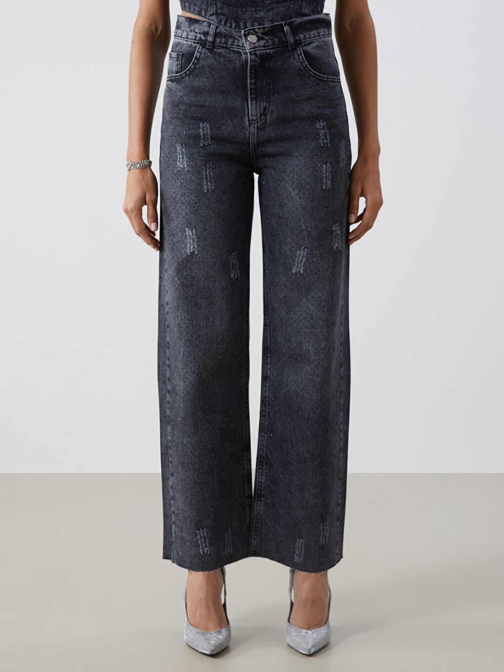 Wideleg Ripped Detailed Women's Jeans-1