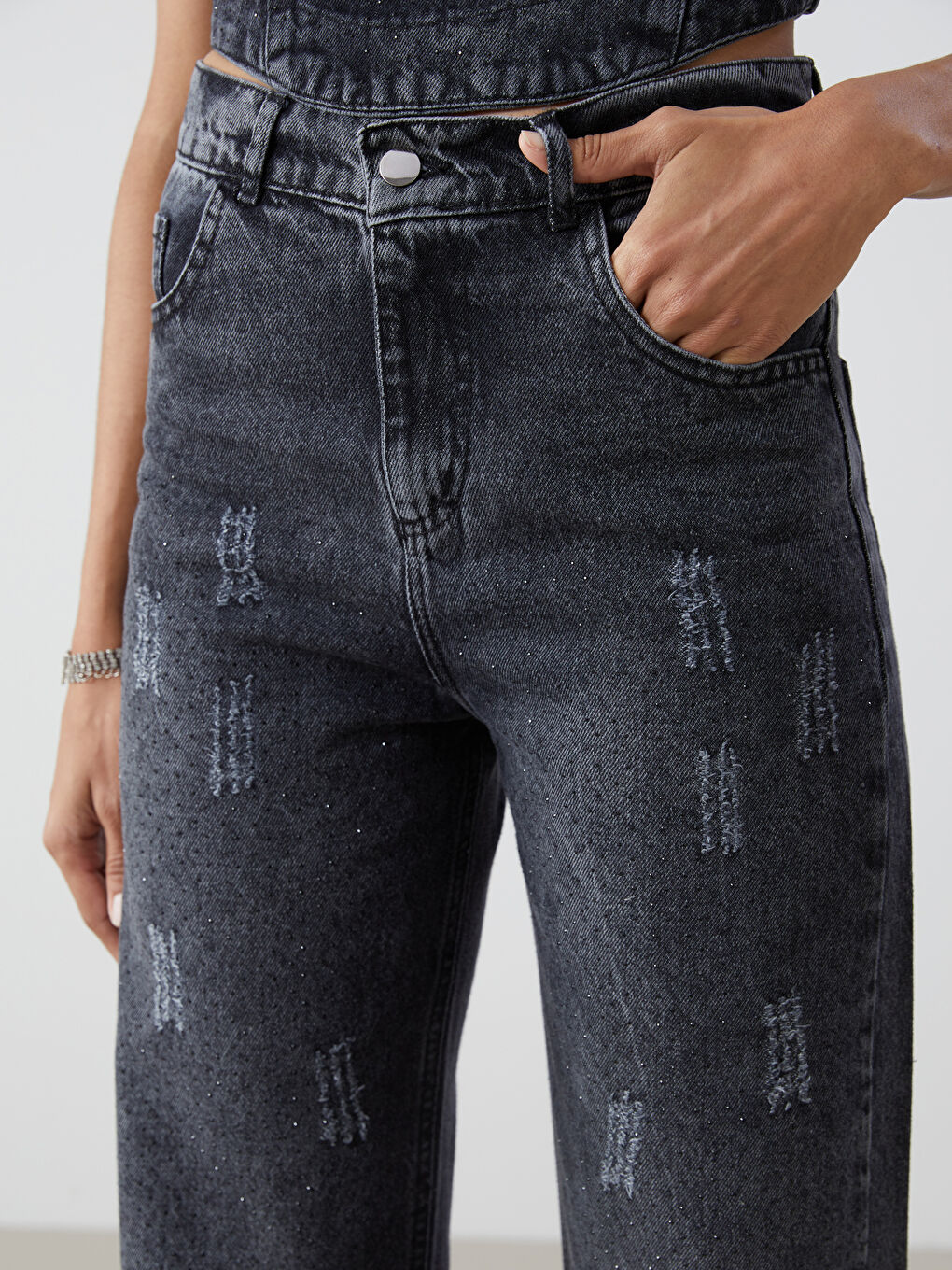 Wideleg Ripped Detailed Women's Jeans-2