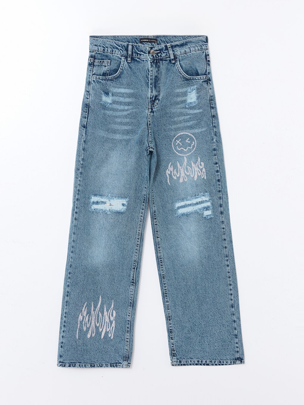 Straight Fit Ripped Detail Patterned Women's Jeans-8