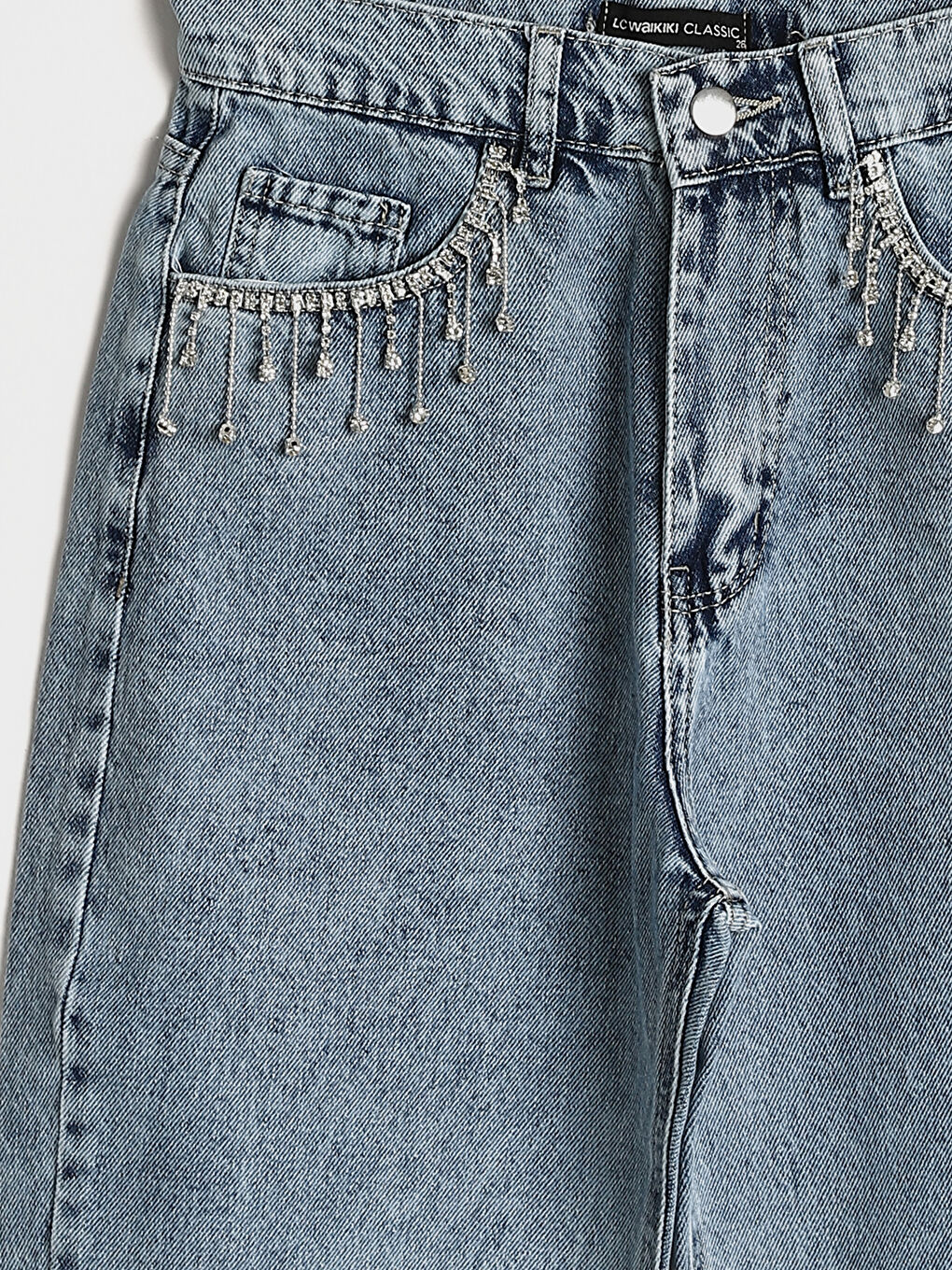 Straight Fit Ripped Detail Rhinestone Embellished Women's Jeans -W4LH89Z8-311