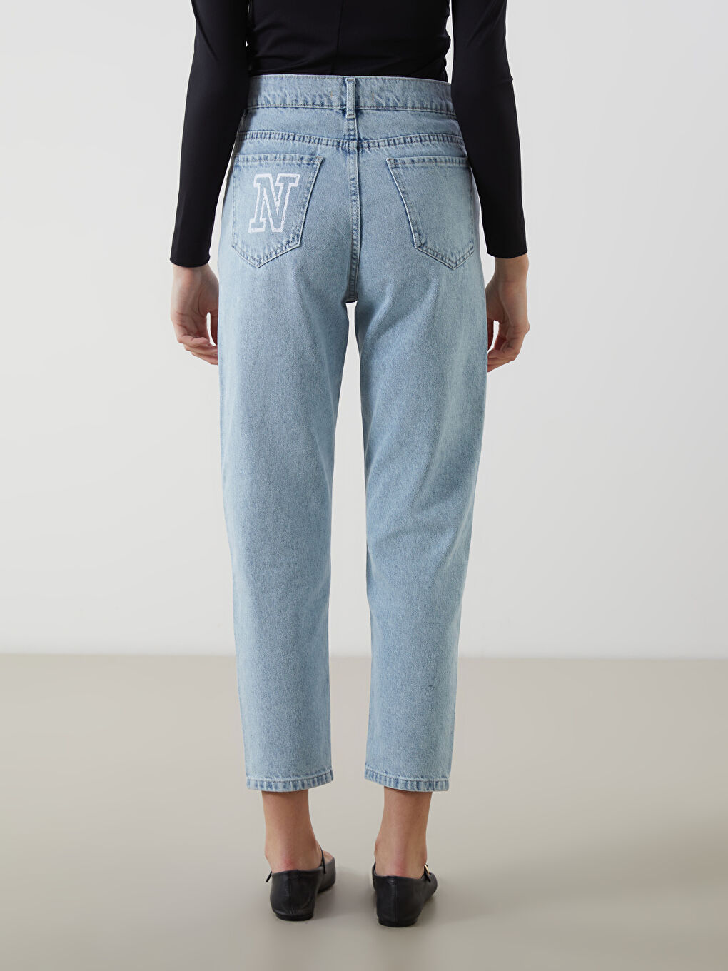 Mom Fit Printed Ripped Detail Women's Jeans -W4LH91Z8-311