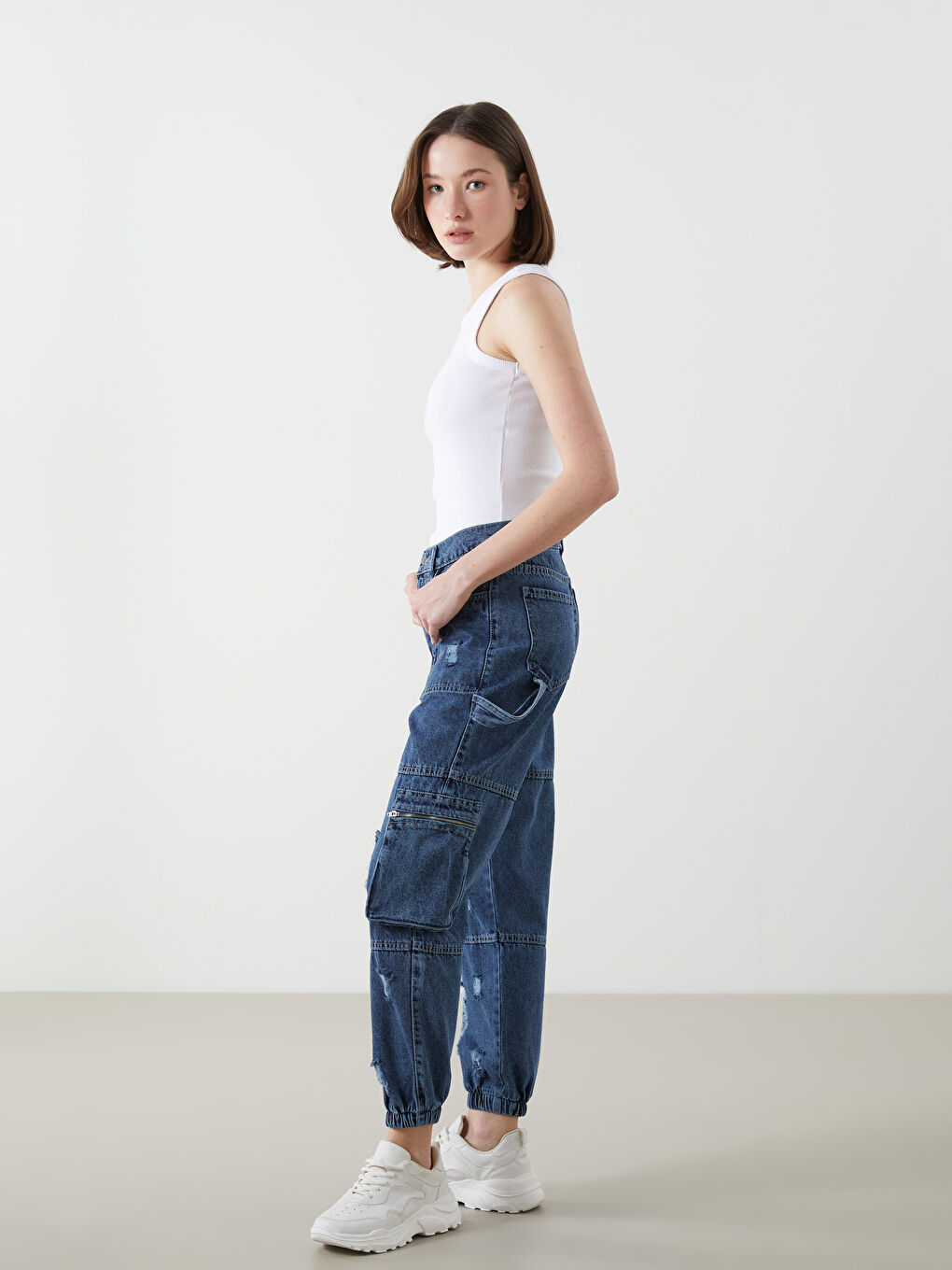 Ripped Detail Jogger Women's Cargo Jeans -W4LH93Z8-507