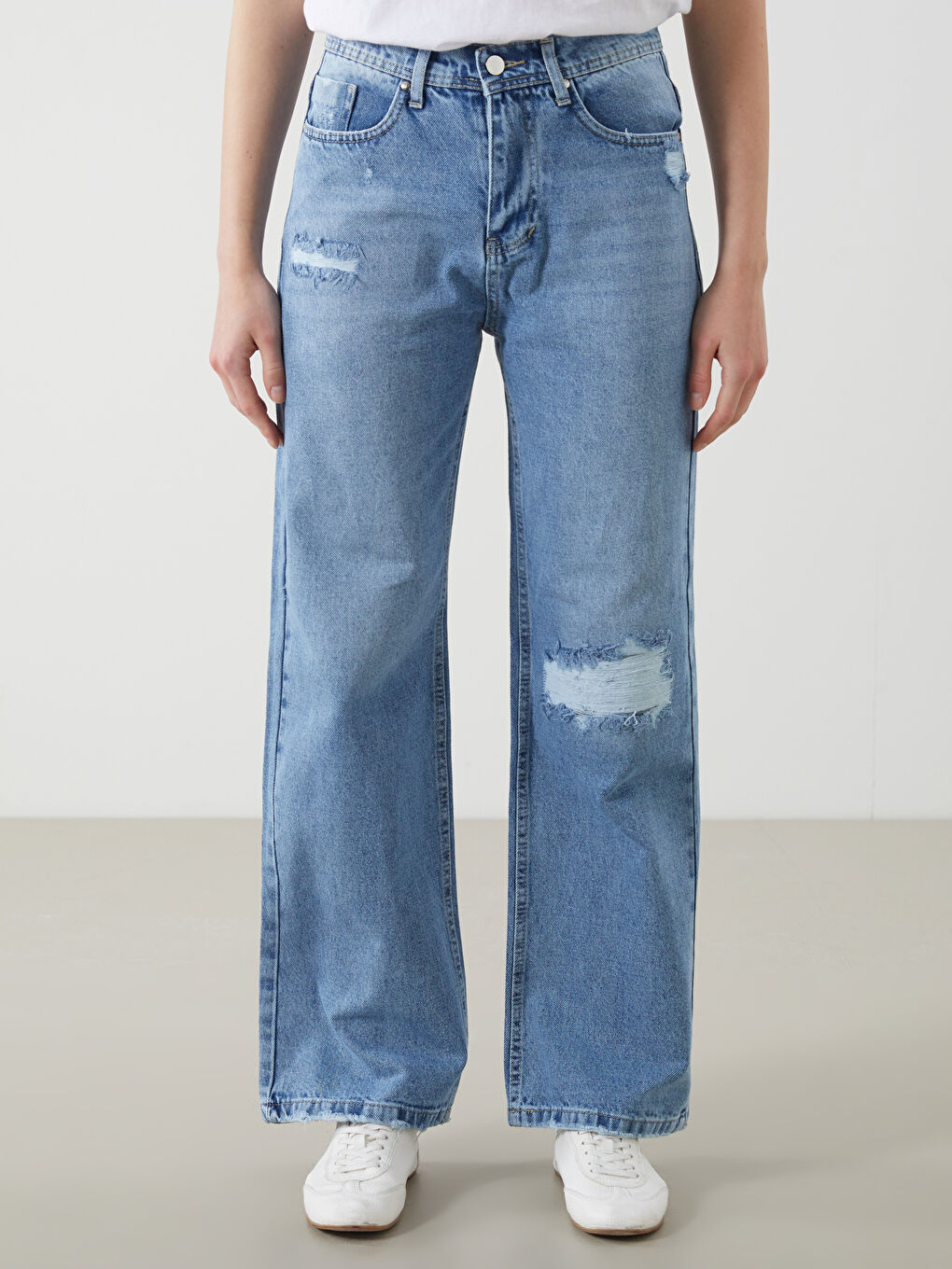Wideleg Ripped Detailed Women's Jeans-1