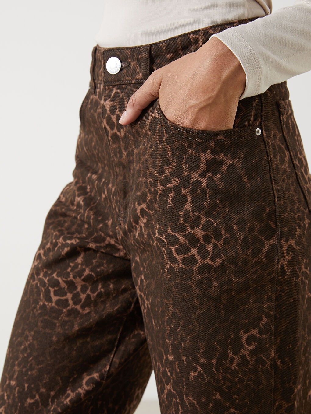 LCW Modest Leopard Print Baggy Fit Women's Jeans -W4LI09Z8-LQZ