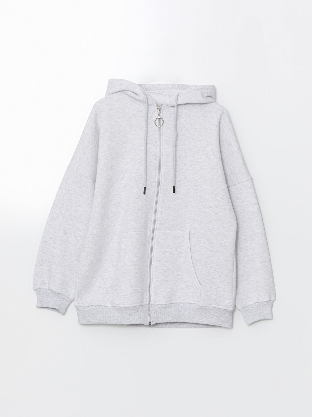 Gri Kapüşonlu Oversize Kadın Fermuarlı Sweatshirt-4