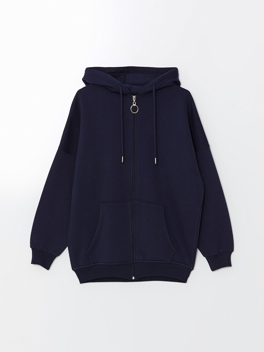 Lacivert Kapüşonlu Oversize Kadın Fermuarlı Sweatshirt-4