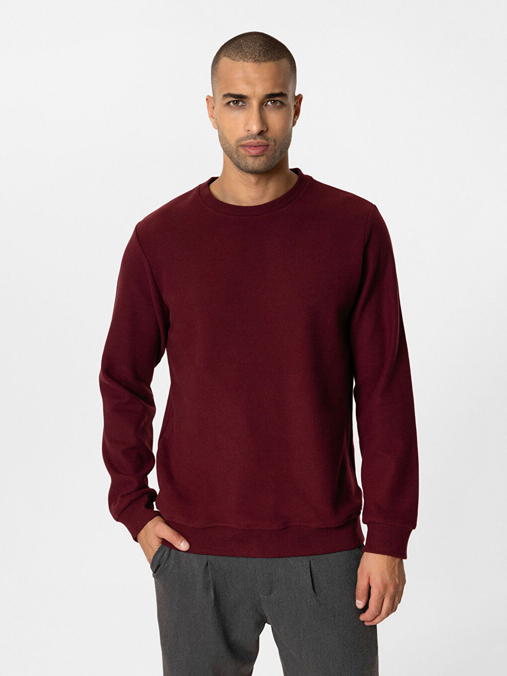 LCWAIKIKI Classic Bordo Bisiklet Yaka Uzun Kollu Erkek Sweatshirt - 3