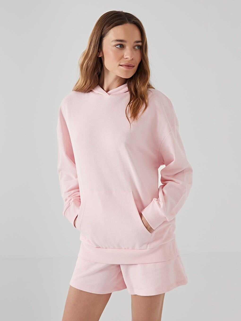 Pembe Oversize Kadın Hoodie