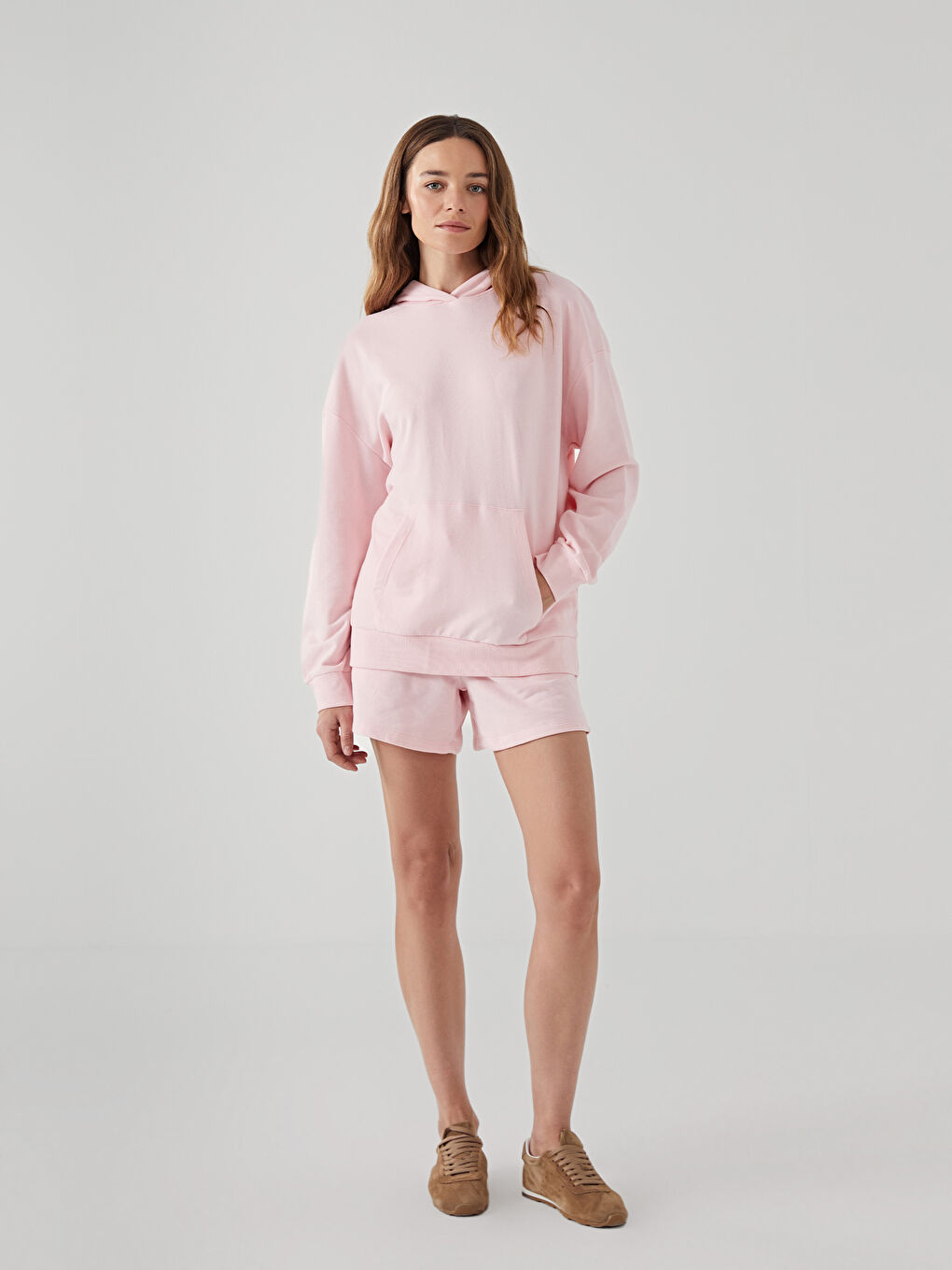 Pembe Oversize Kadın Hoodie-1