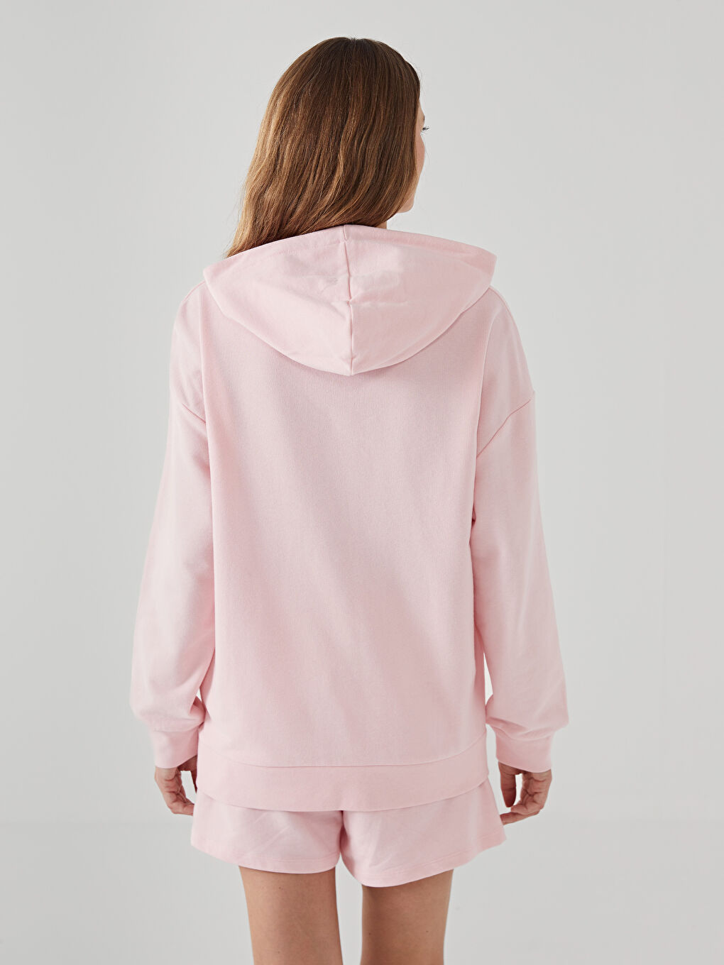 Pembe Oversize Kadın Hoodie-3