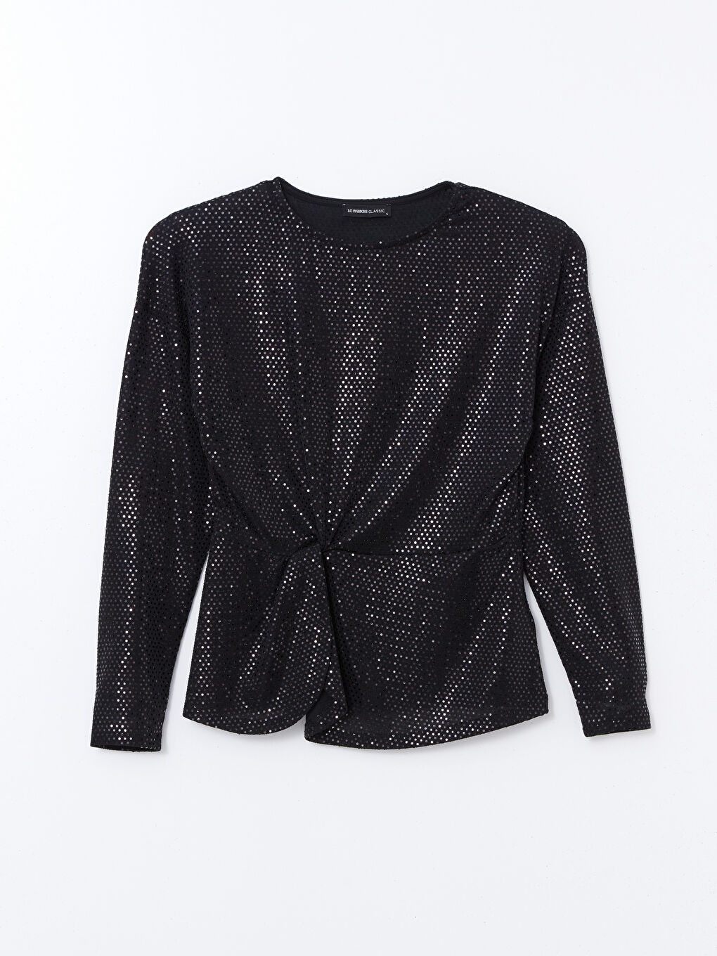Siyah Bisiklet Yaka Taşlı Kadın Bluz-4