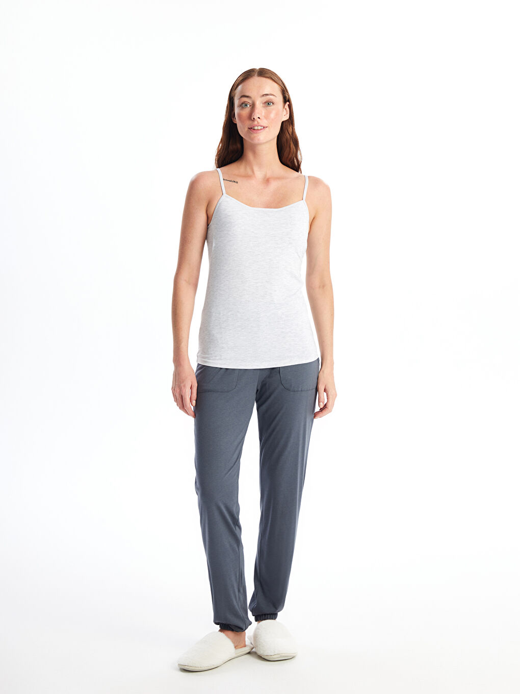 U Neck Plain Strappy Women's Cuplu Vest-3