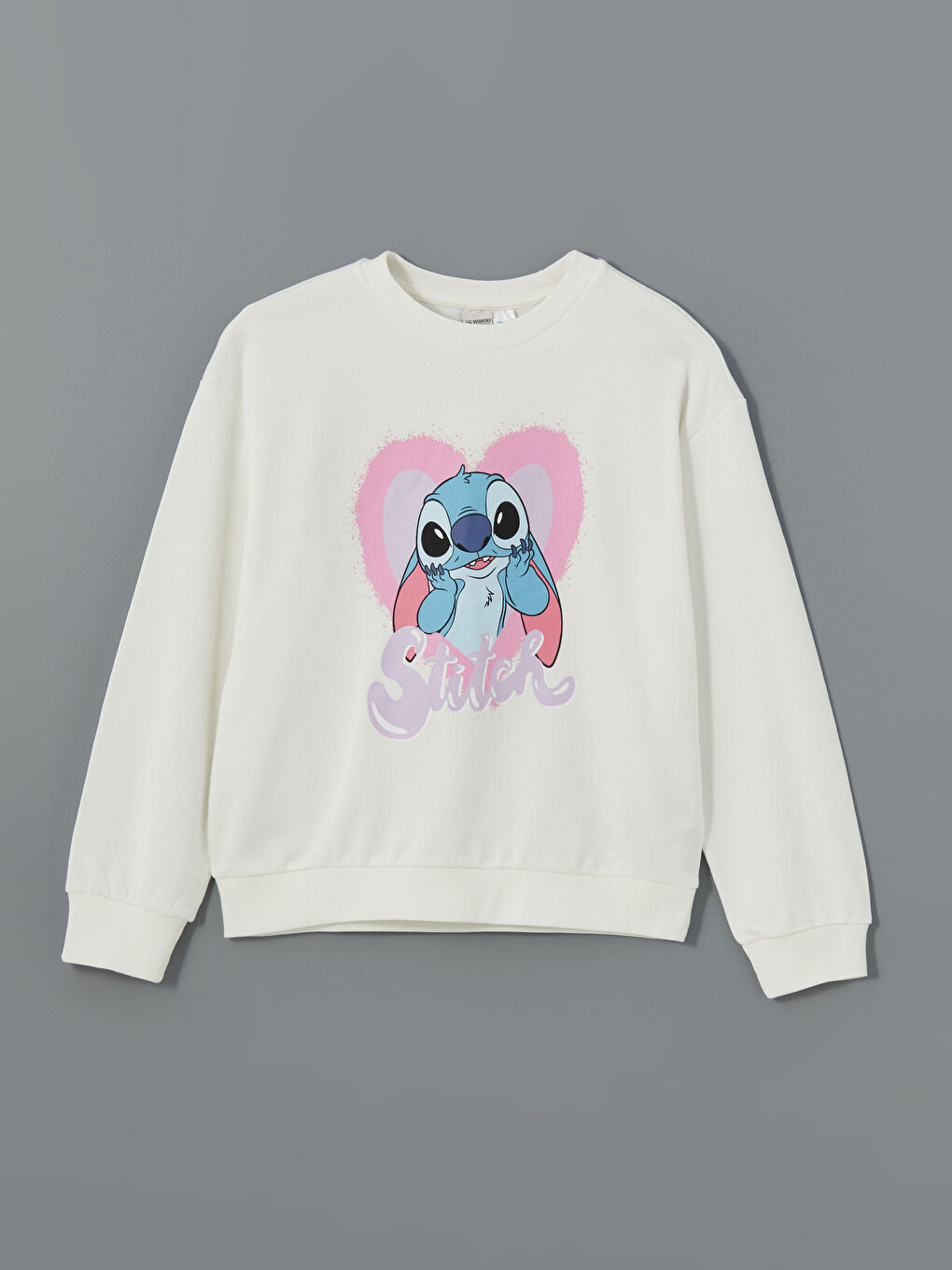 LCW Kids Ekru Bisiklet Yaka Stitch Baskılı Kız Çocuk Kalın Sweatshirt