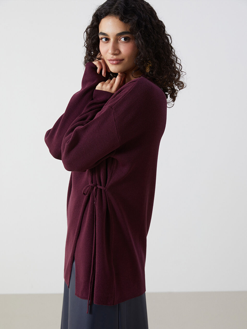 Bordo Bisiklet Yaka Kadın Triko Tunik