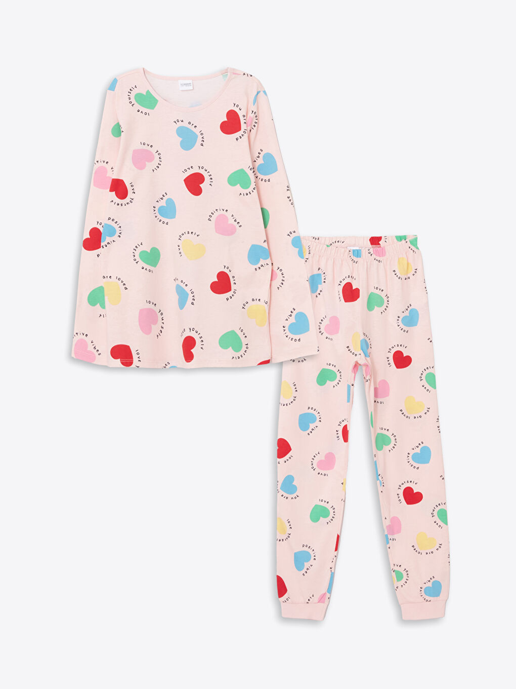 LCW Kids Açık Pembe Baskılı Bisiklet Yaka Kız Çocuk Pijama Takımı