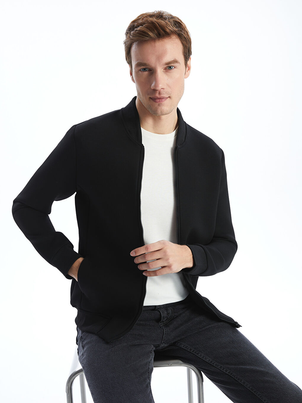 College Collar Long Sleeve Men's Zip-Up Sweatshirt -W4LJ36Z8-CVL