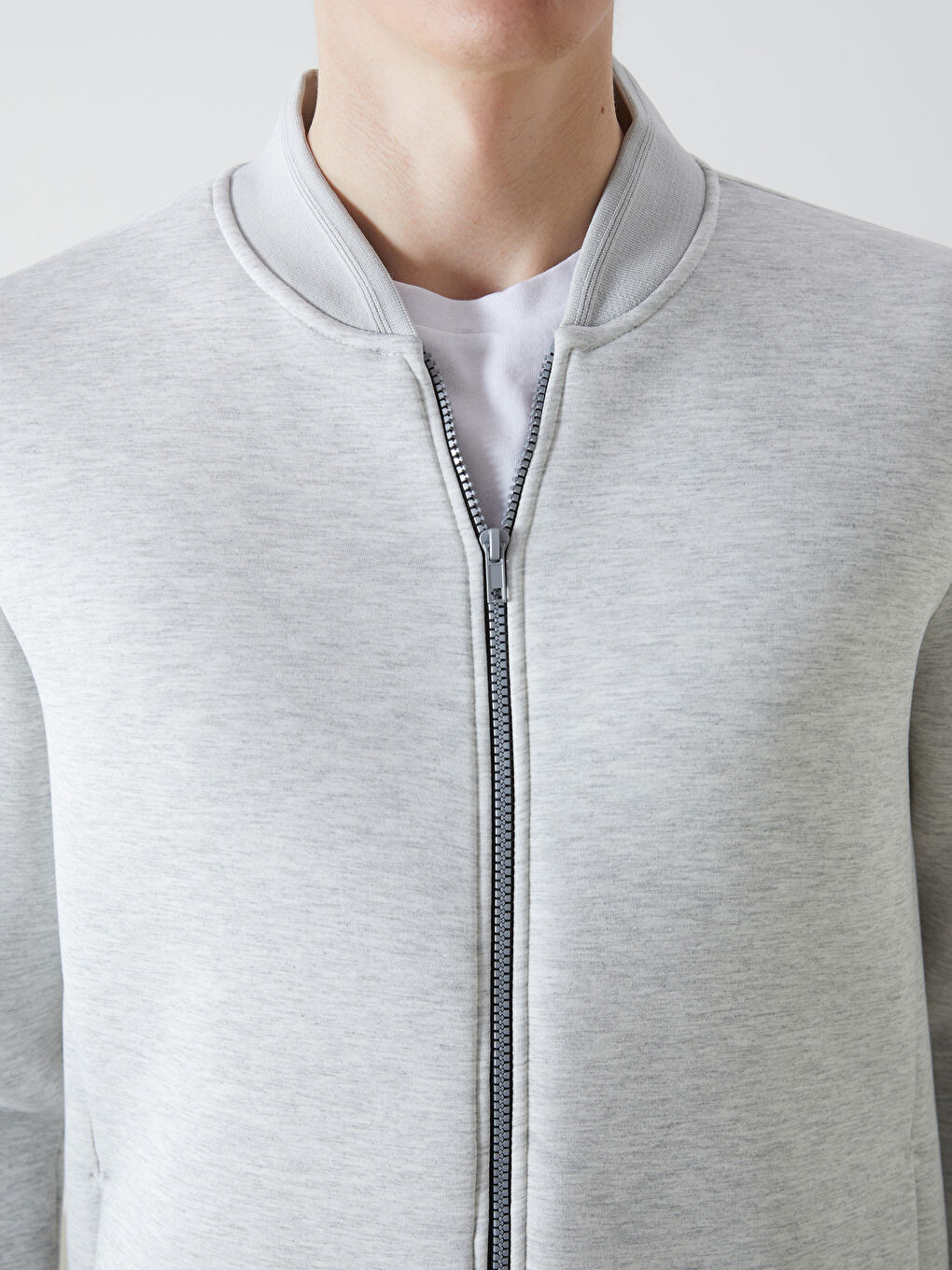 LCWAIKIKI Basic Gri Kolej Yaka Uzun Kollu Erkek Fermuarlı Sweatshirt - 2