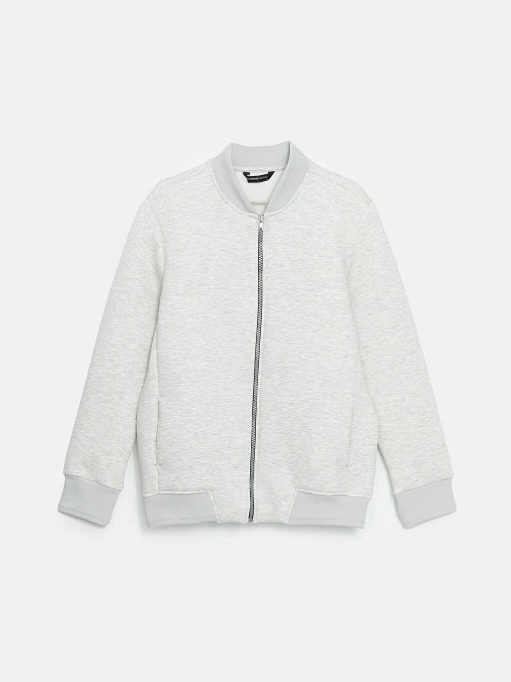 LCWAIKIKI Basic Gri Kolej Yaka Uzun Kollu Erkek Fermuarlı Sweatshirt - 4