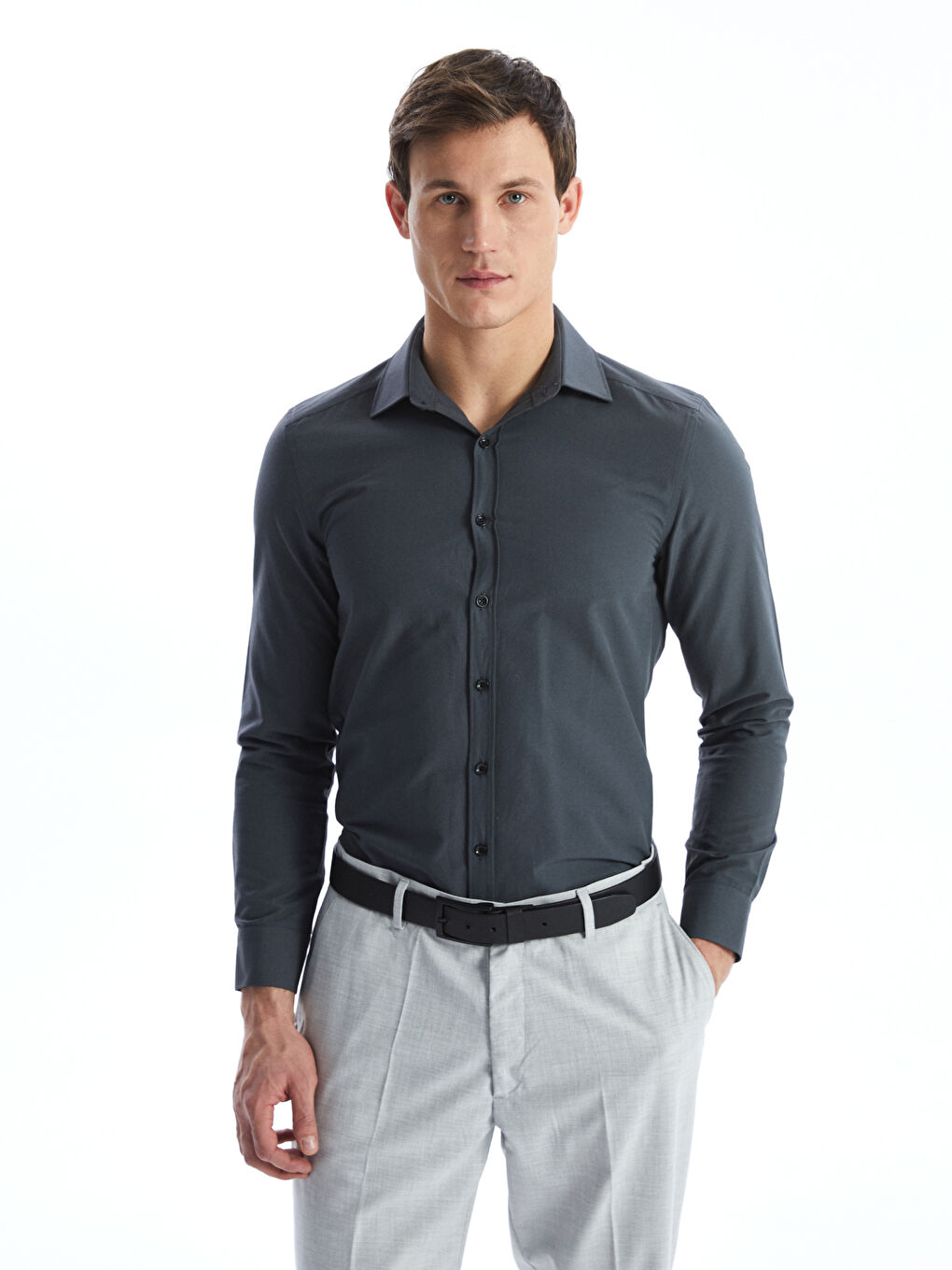 LCWAIKIKI Formal قميص رجالي سليم فيت بكم طويل من بوبلين -W50808Z8-CWN