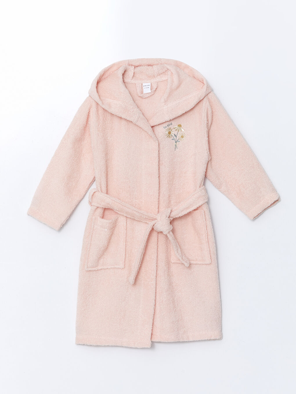 Pembe Çiçek Nakışlı Kız Bebek Bornoz