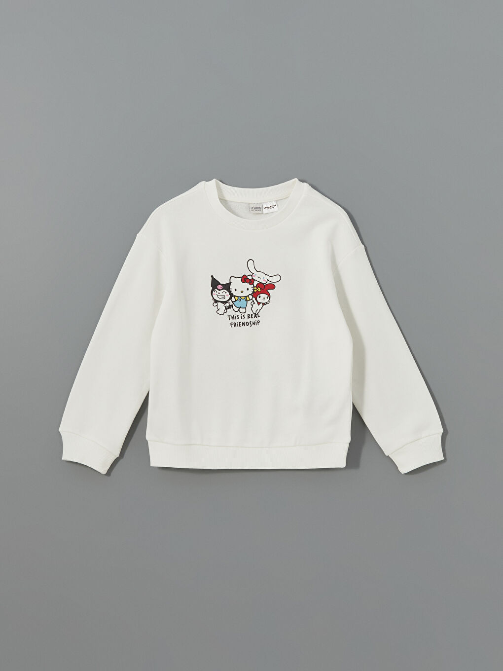 LCW Kids Ekru Bisiklet Yaka Hello Kitty Baskılı Kız Çocuk Sweatshirt