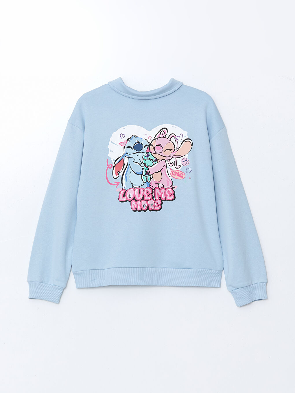 LCW Kids Mavi Polo Yaka Lilo ve Stitch Baskılı Kız Çocuk Sweatshirt - 1