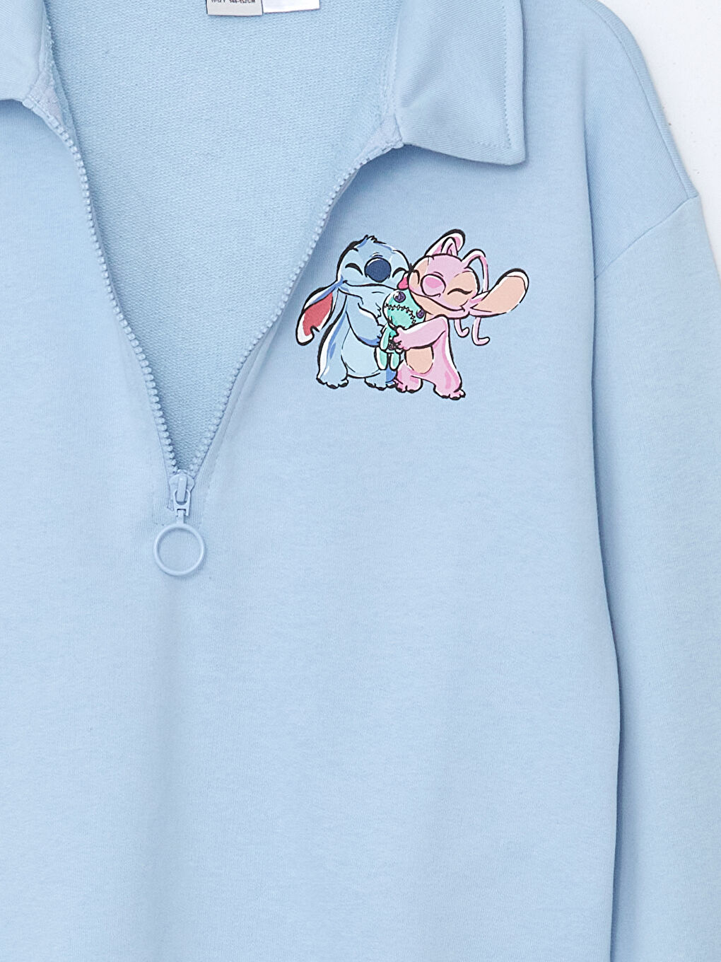 LCW Kids Mavi Polo Yaka Lilo ve Stitch Baskılı Kız Çocuk Sweatshirt - 2