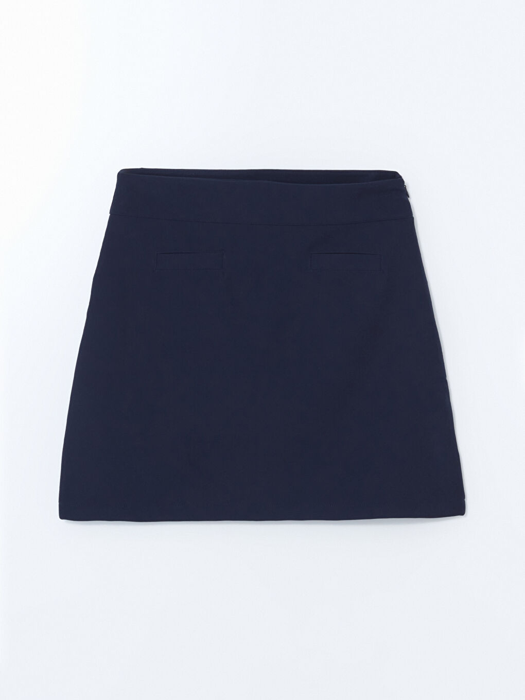 Lacivert Beli Fermuarlı Krep Kadın Mini Etek-4