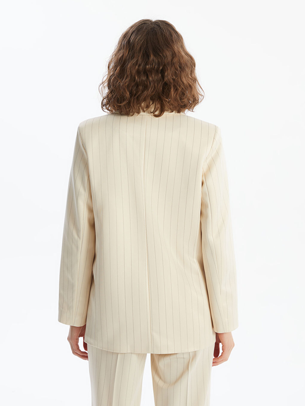 Bej Çizgili Kadın Blazer Ceket-3