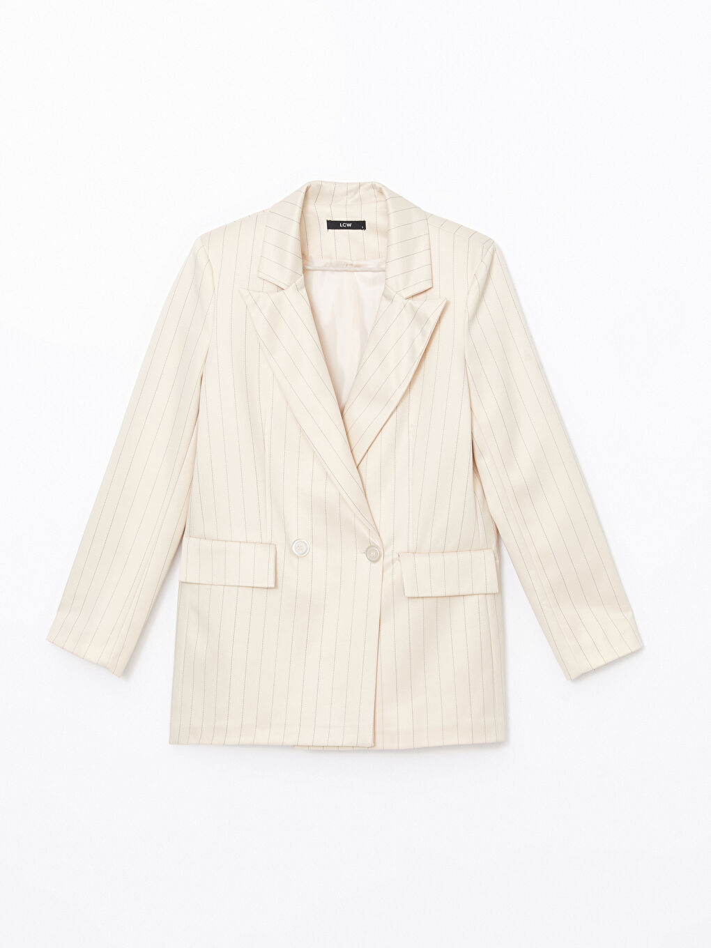 Bej Çizgili Kadın Blazer Ceket-4