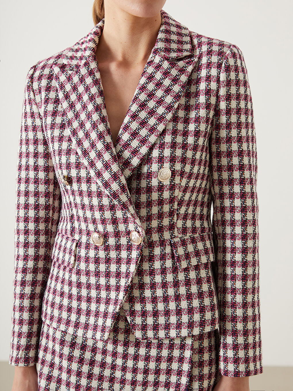 Karışık Ekose Kadın Tüvit Blazer Ceket-2