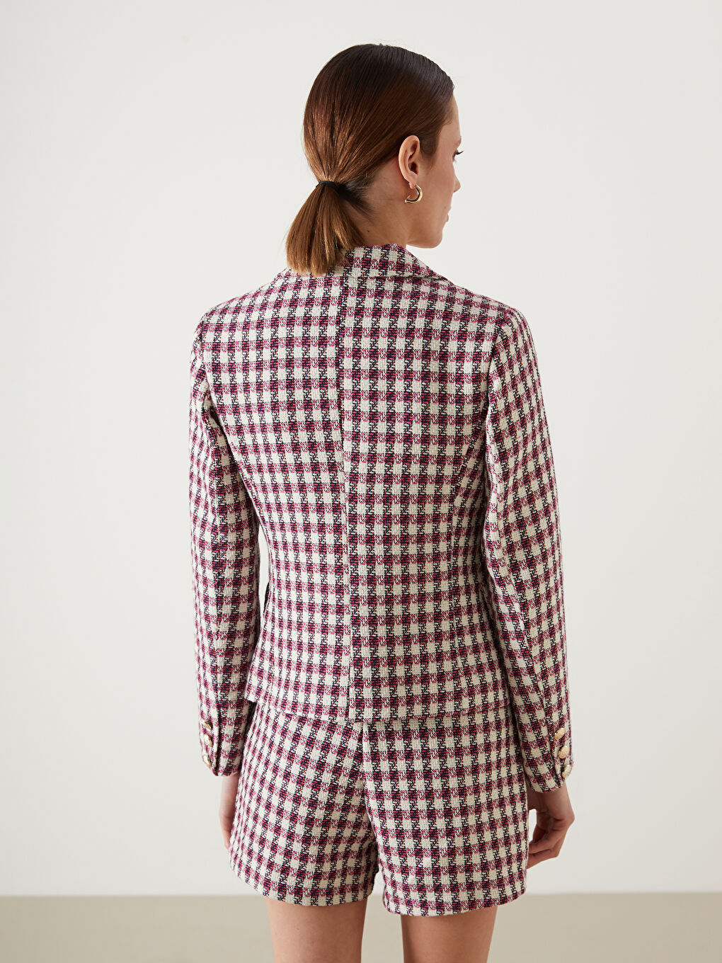 Karışık Ekose Kadın Tüvit Blazer Ceket-3