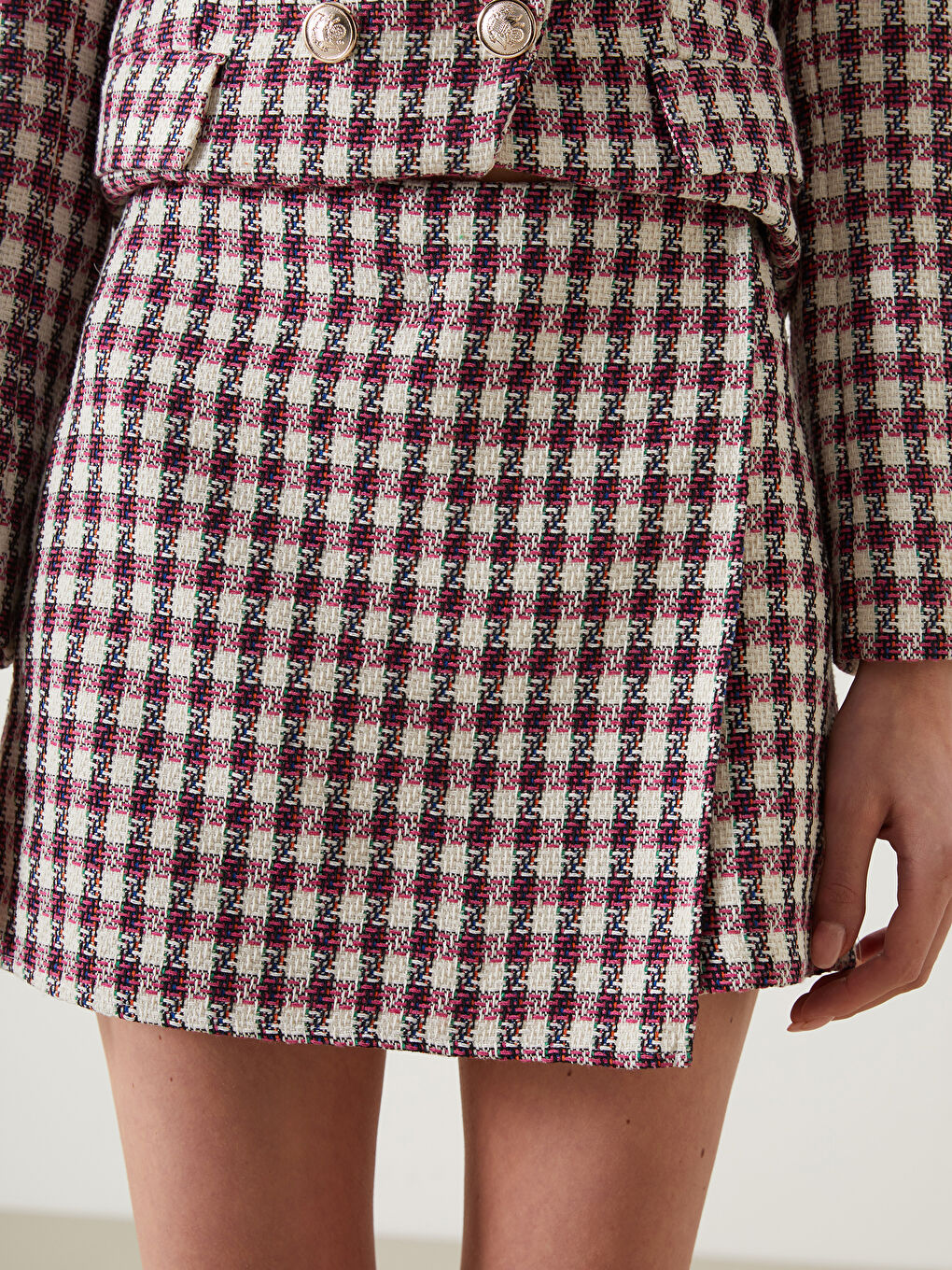 Karışık Beli Fermuarlı Ekose Kadın Tüvit Şort Etek-2