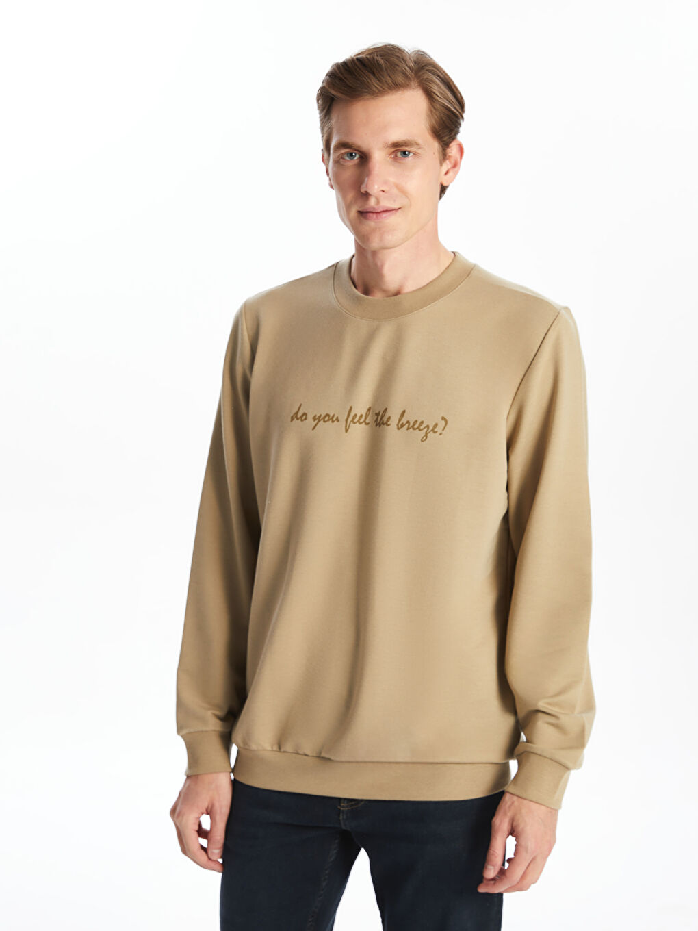 LCW ECO Yeşil Bisiklet Yaka Uzun Kollu Baskılı Erkek Sweatshirt