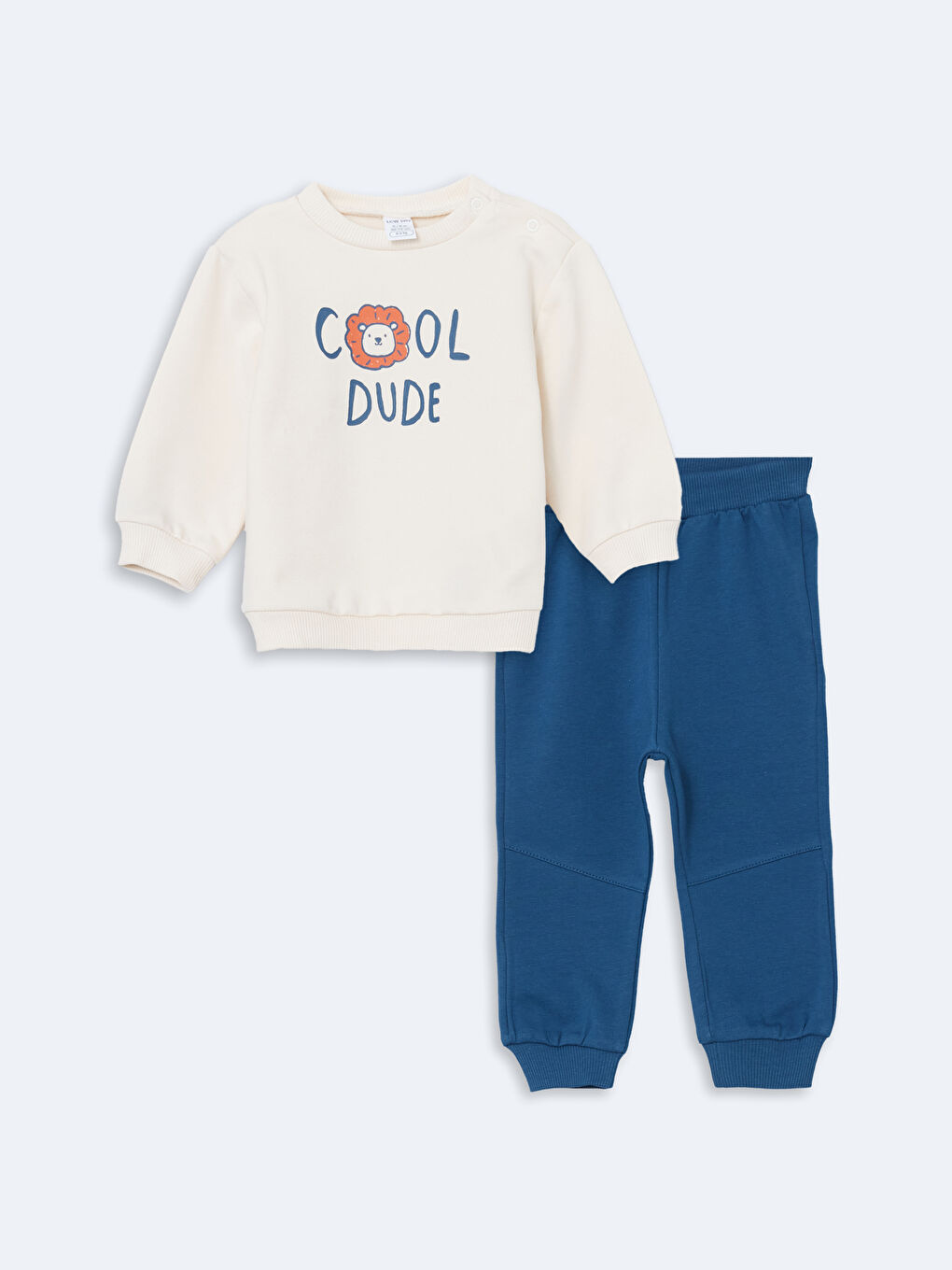 LCW baby Ekru Bisiklet Yaka Baskılı Erkek Bebek Sweatshirt ve Eşofman Alt 2'li