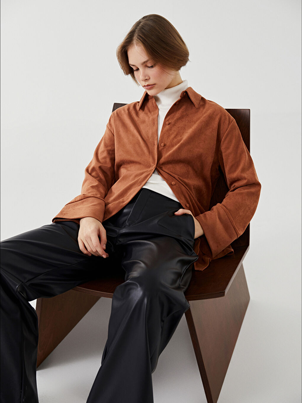 Turuncu Süet Görünümlü Kadın Gömlek Tunik