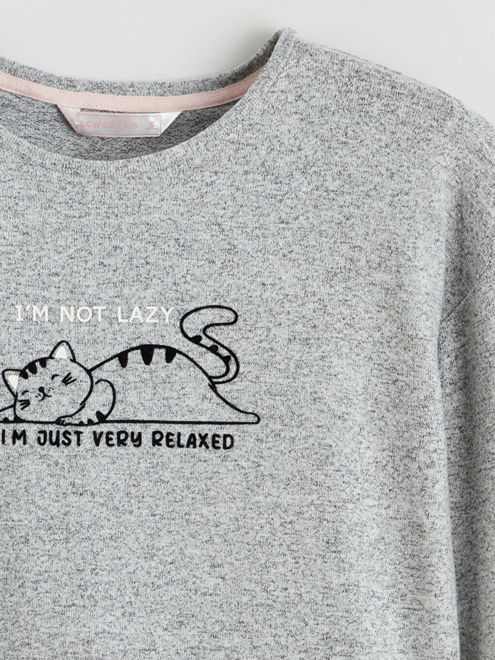 Gri Bisiklet Yaka Baskılı Kadın Pijama Üstü-5