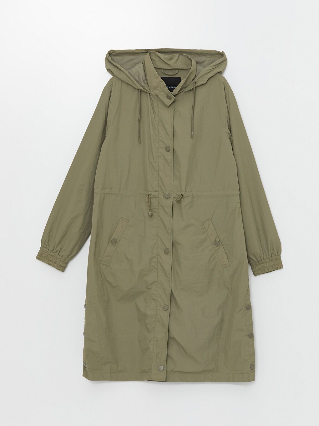 Haki Kadın Kapüşonlu Düz Yağmurluk-9