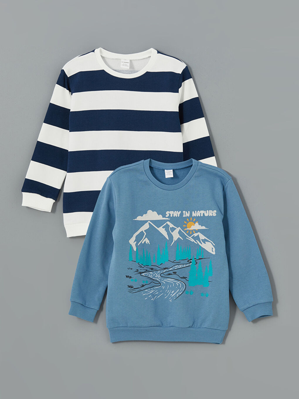 LCW Kids Mavi Bisiklet Yaka Baskılı Erkek Çocuk Sweatshirt 2'li