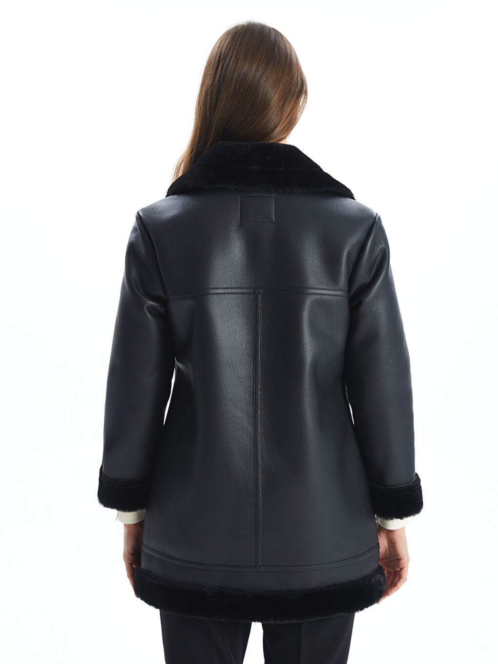 LCW Modest Women's Biker Neck Plain Faux Leather Jacket -W51605Z8-CVL
