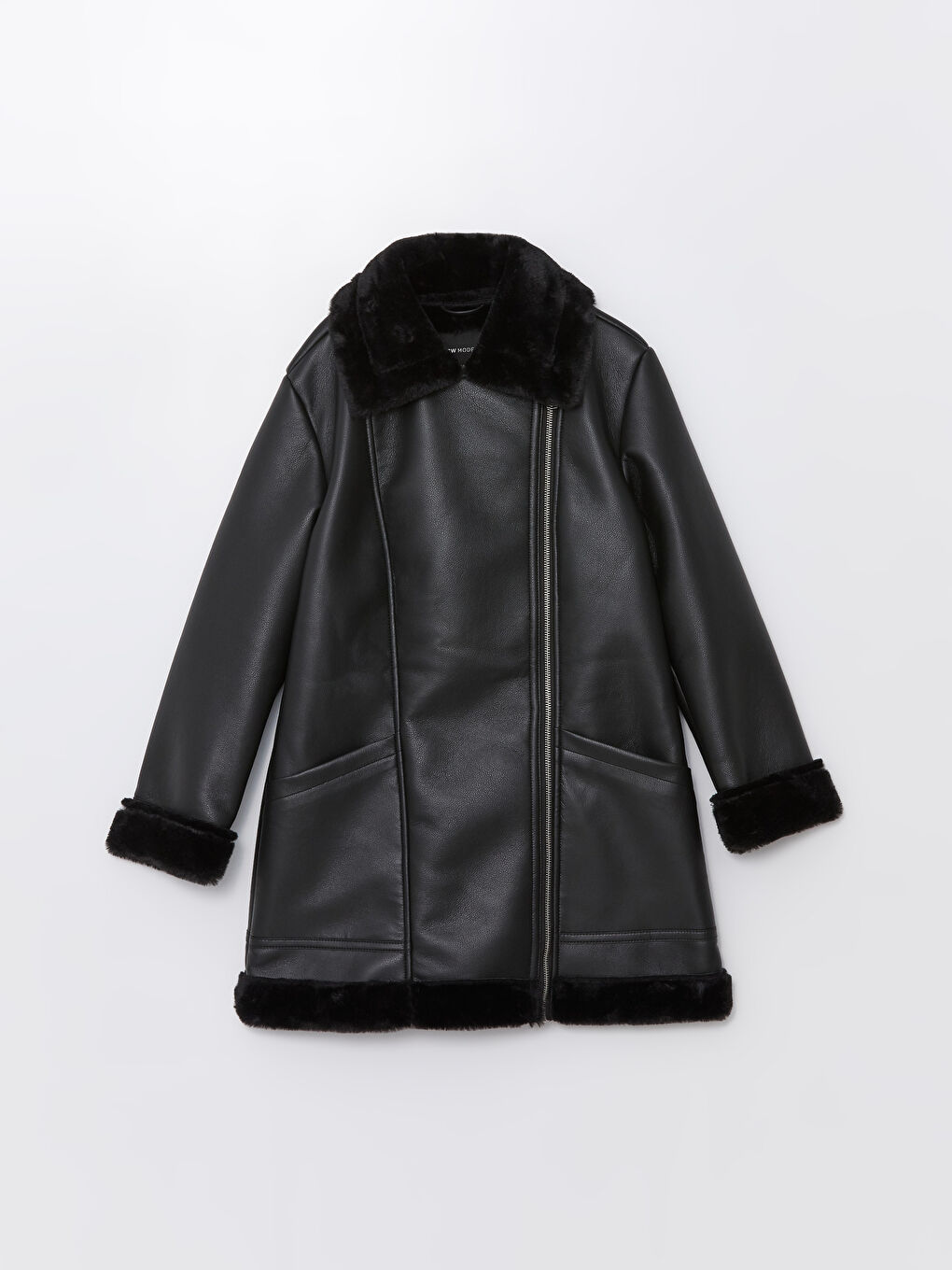LCW Modest Women's Biker Neck Plain Faux Leather Jacket -W51605Z8-CVL