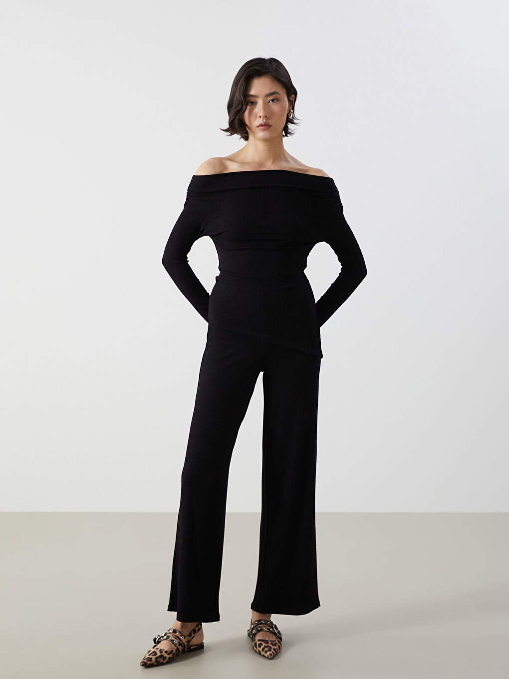 LCW Vision Slash Neck Ribbed Women's Body -W4LL60Z8-CVL