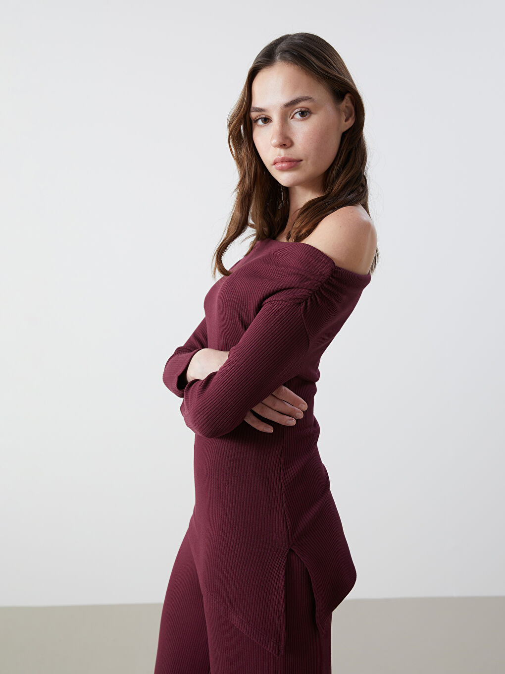 LCW Vision Slash Neck Ribbed Women's Body -W4LL60Z8-HNV
