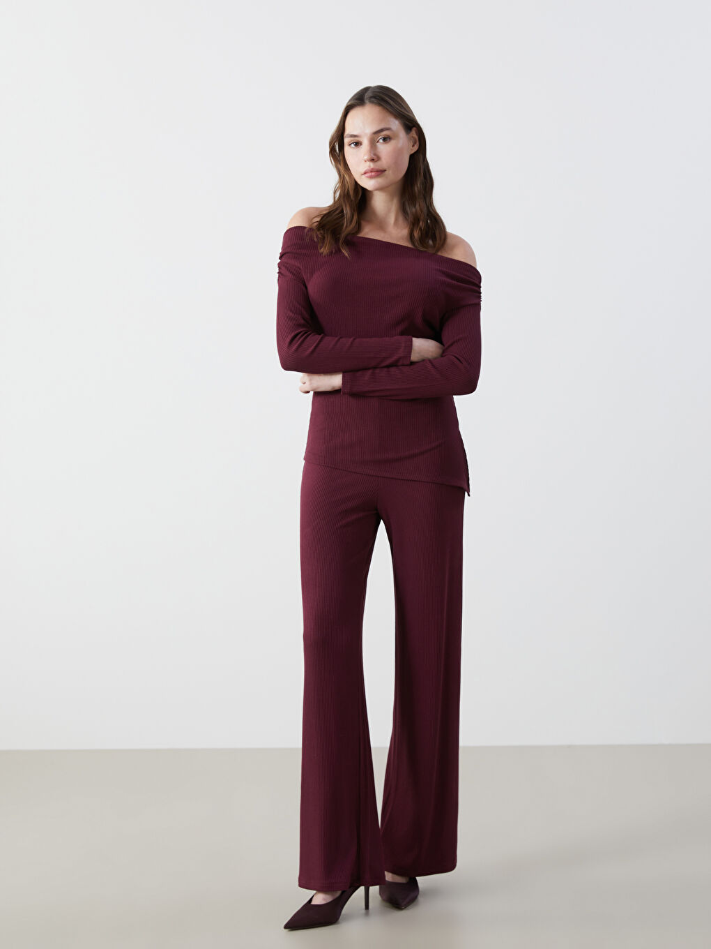 LCW Vision Slash Neck Ribbed Women's Body -W4LL60Z8-HNV