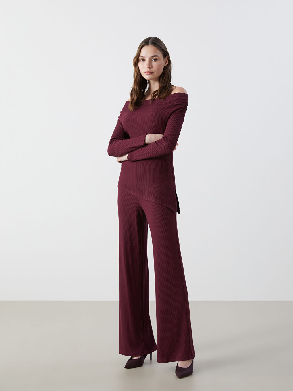 Elasticated Waist Textured Women's Trousers -W4LL62Z8-HNV