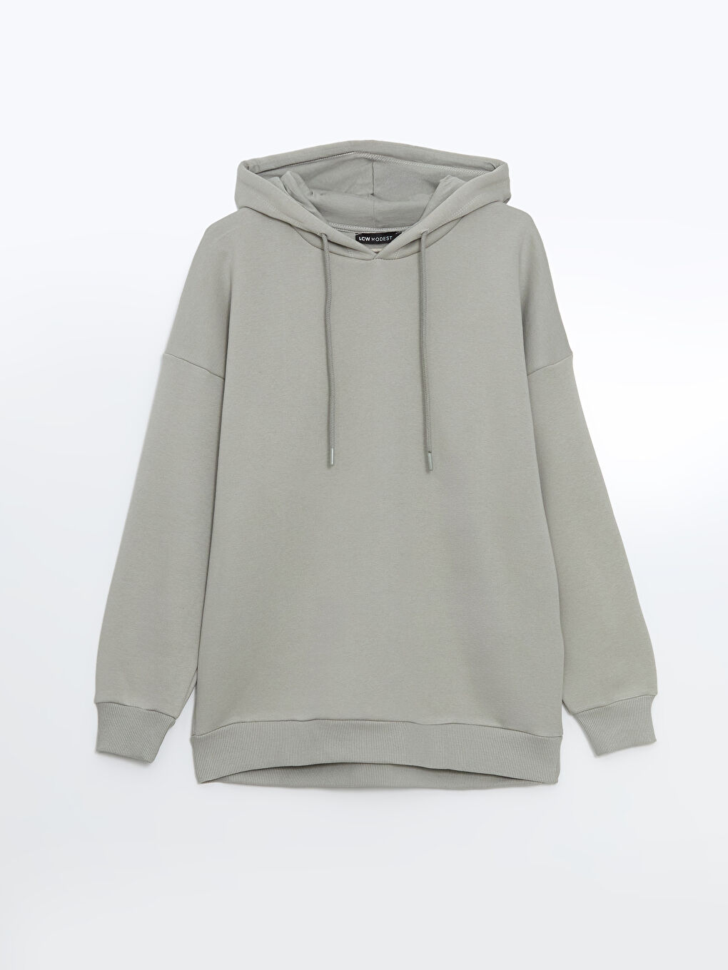 LCW Modest Gri Kapüşonlu Düz Oversize Kadın Kalın Sweatshirt Tunik