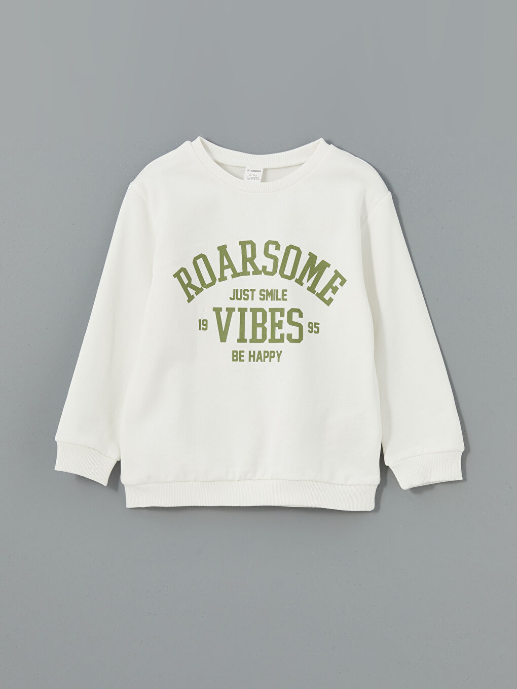 Ekru Bisiklet Yaka Baskılı Kalın Erkek Çocuk Sweatshirt