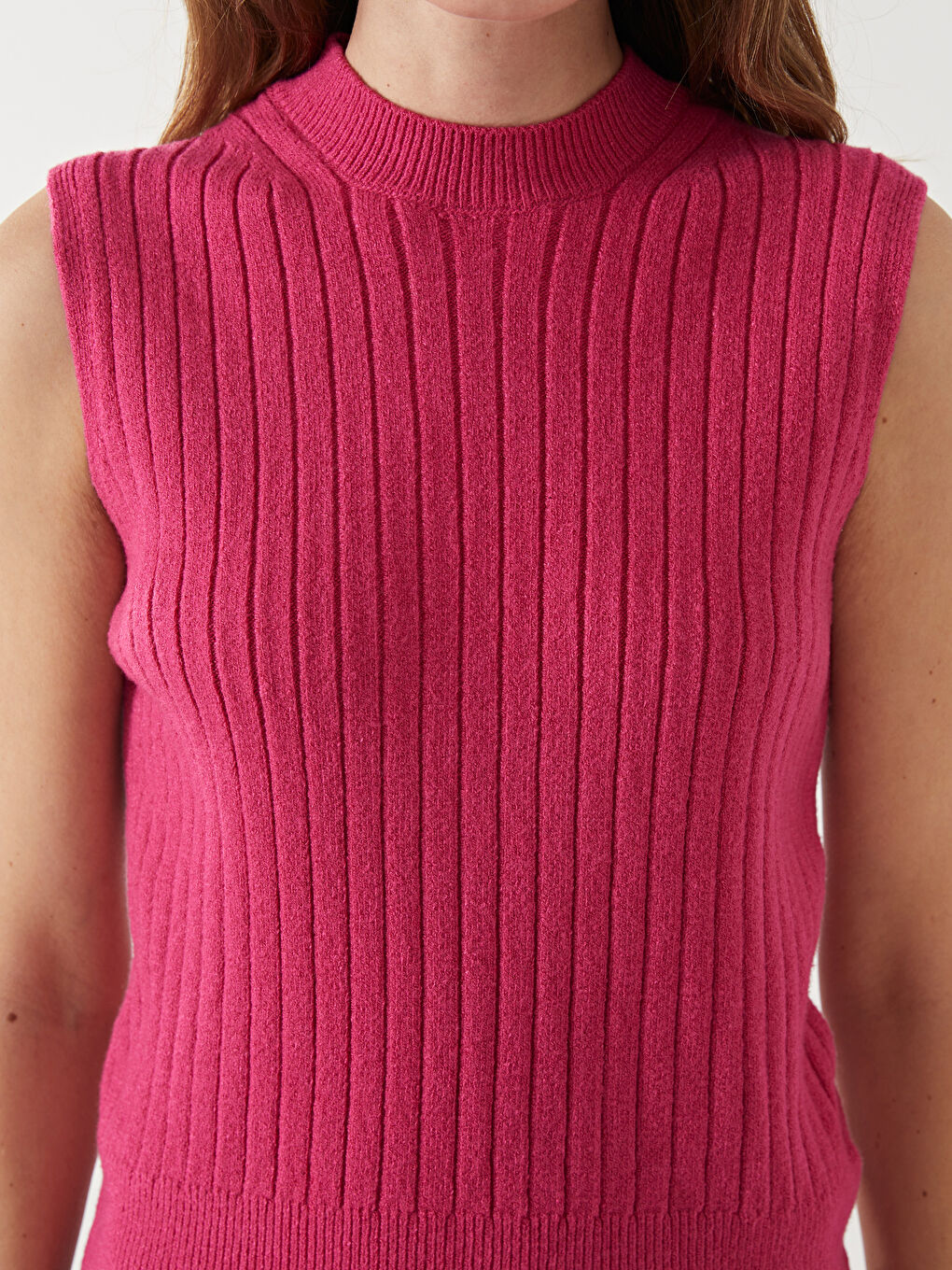 Pembe Bisiklet Yaka Dokulu Kadın Triko Atlet-2